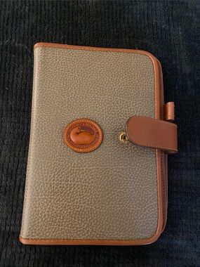 Dooney & Bourke Taupe Pebbled Leather Zip Organizer with Brown Trim